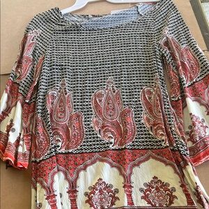Paisley Border Boatneck Tunic in Red and Cream